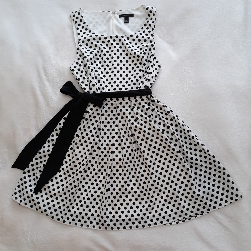 Black and white polka dot dress with cloth belt